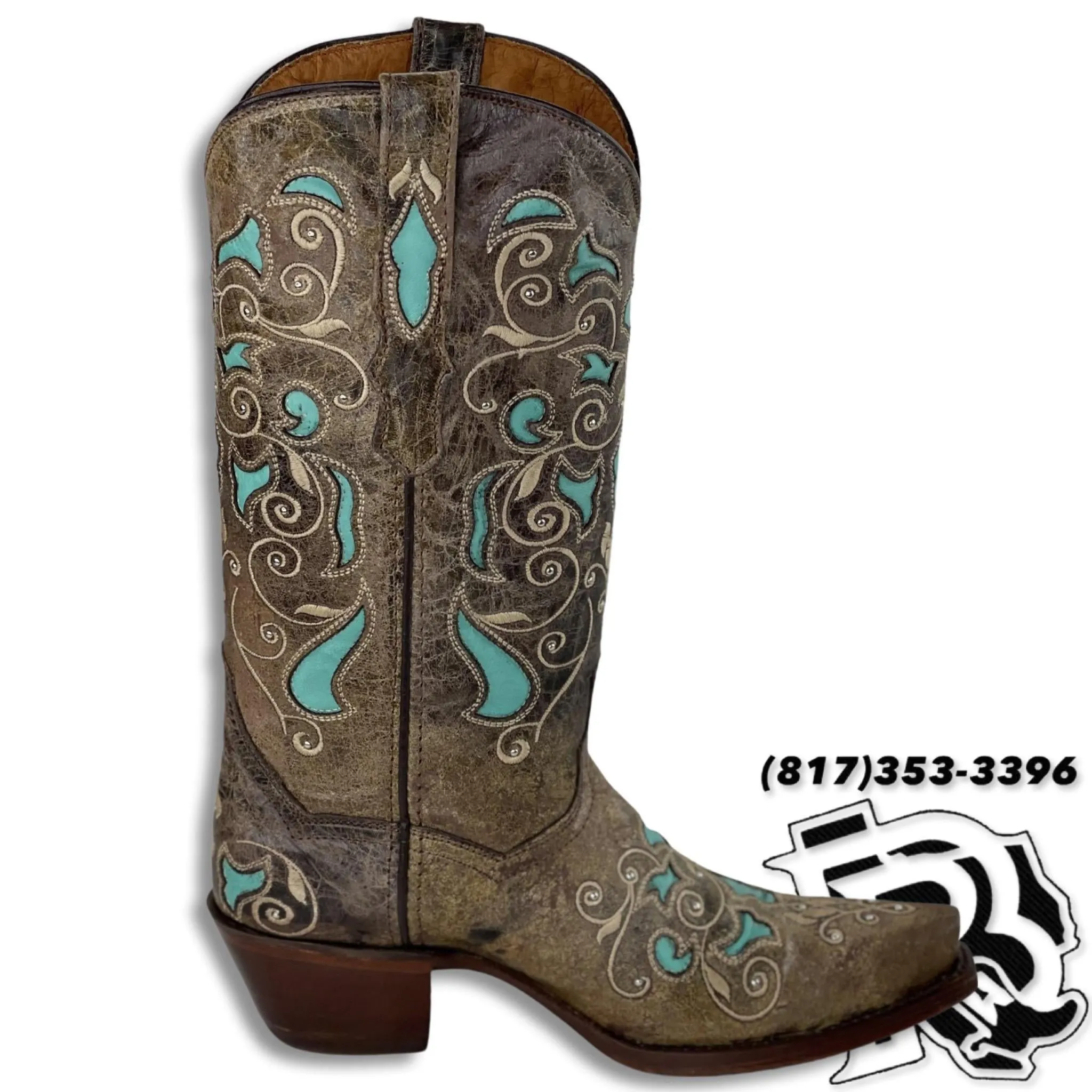 WOMEN BOOTS | TURQUOISE SNIP TOE WESTERN BOOTS STYLE #345