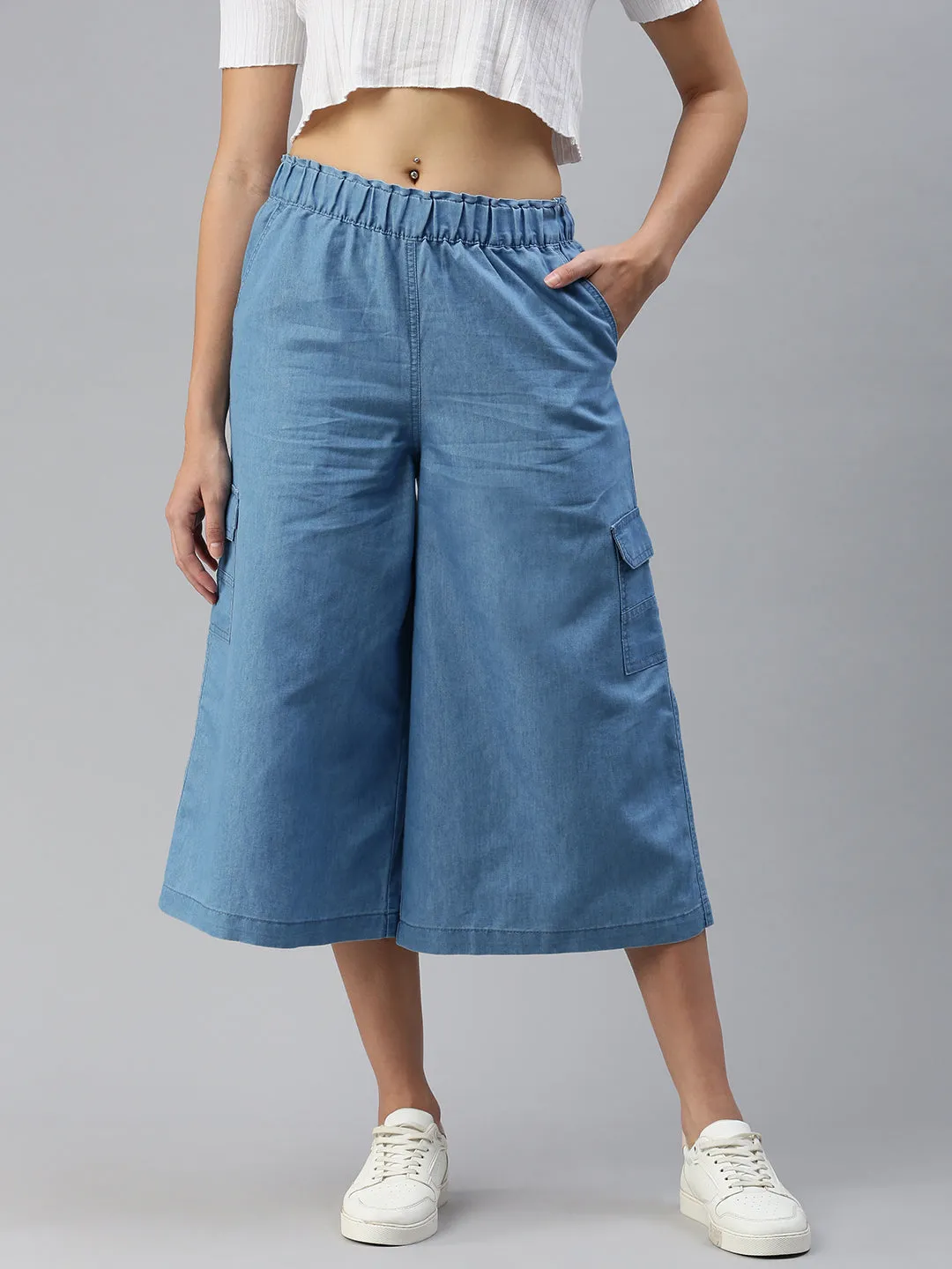 Women Culottes Ice Blue