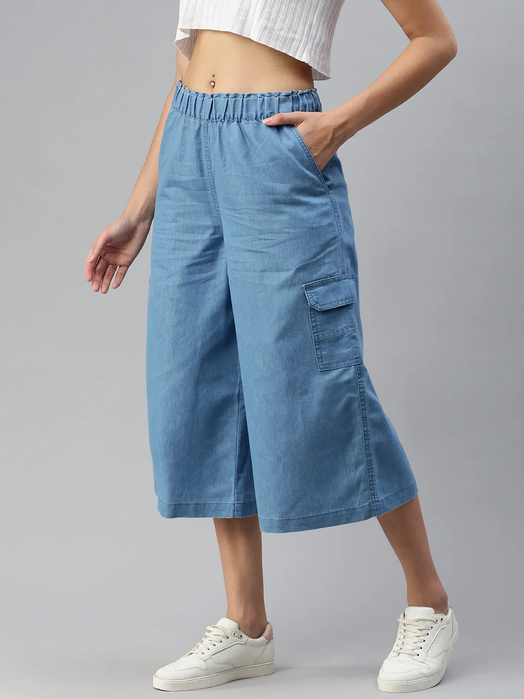 Women Culottes Ice Blue