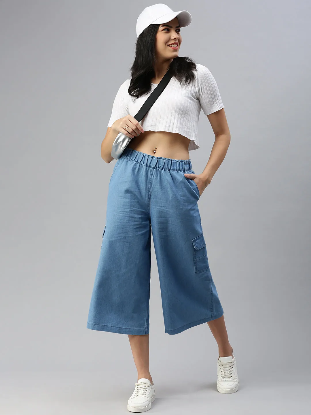 Women Culottes Ice Blue