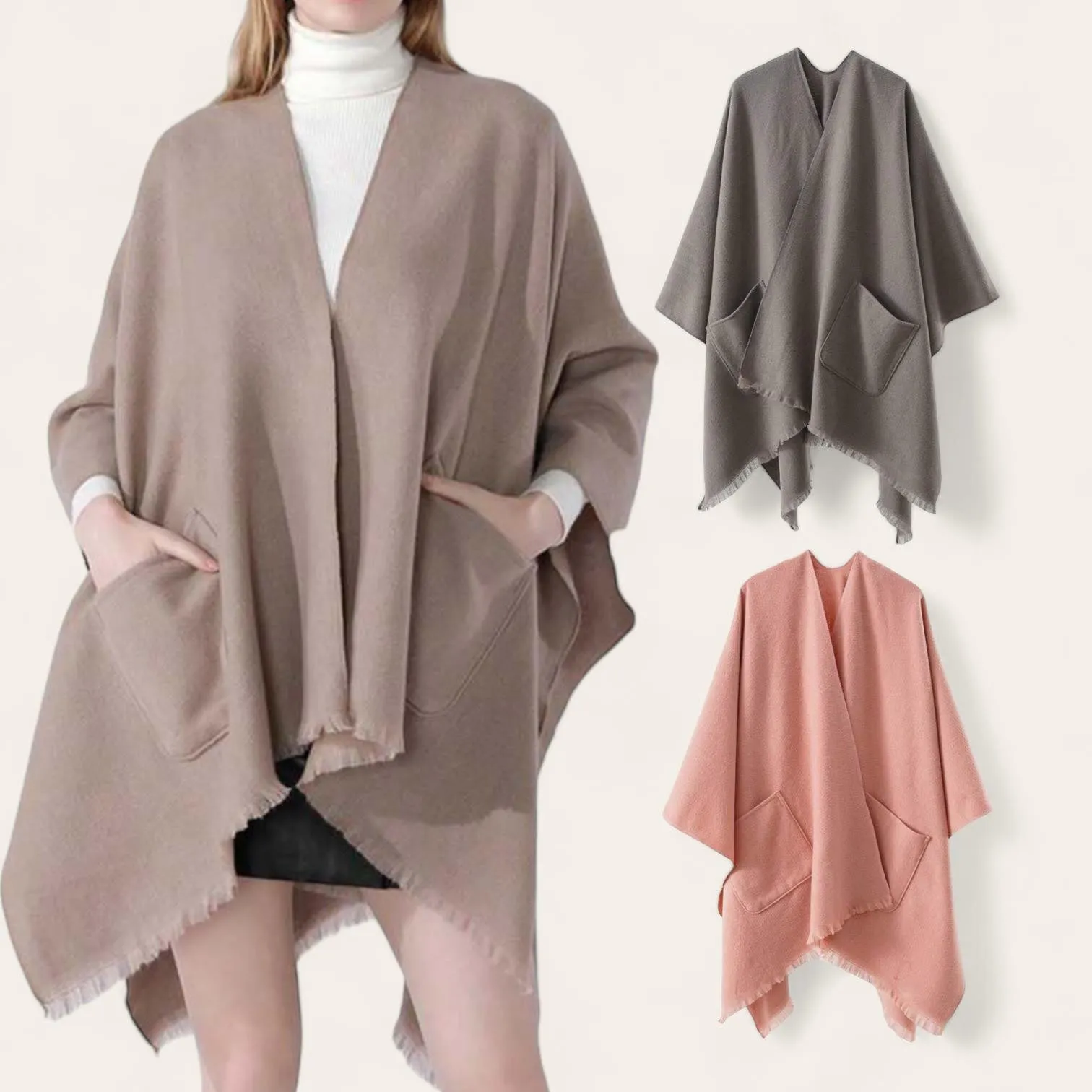 WRAP Plain Cape Shawl with Pockets