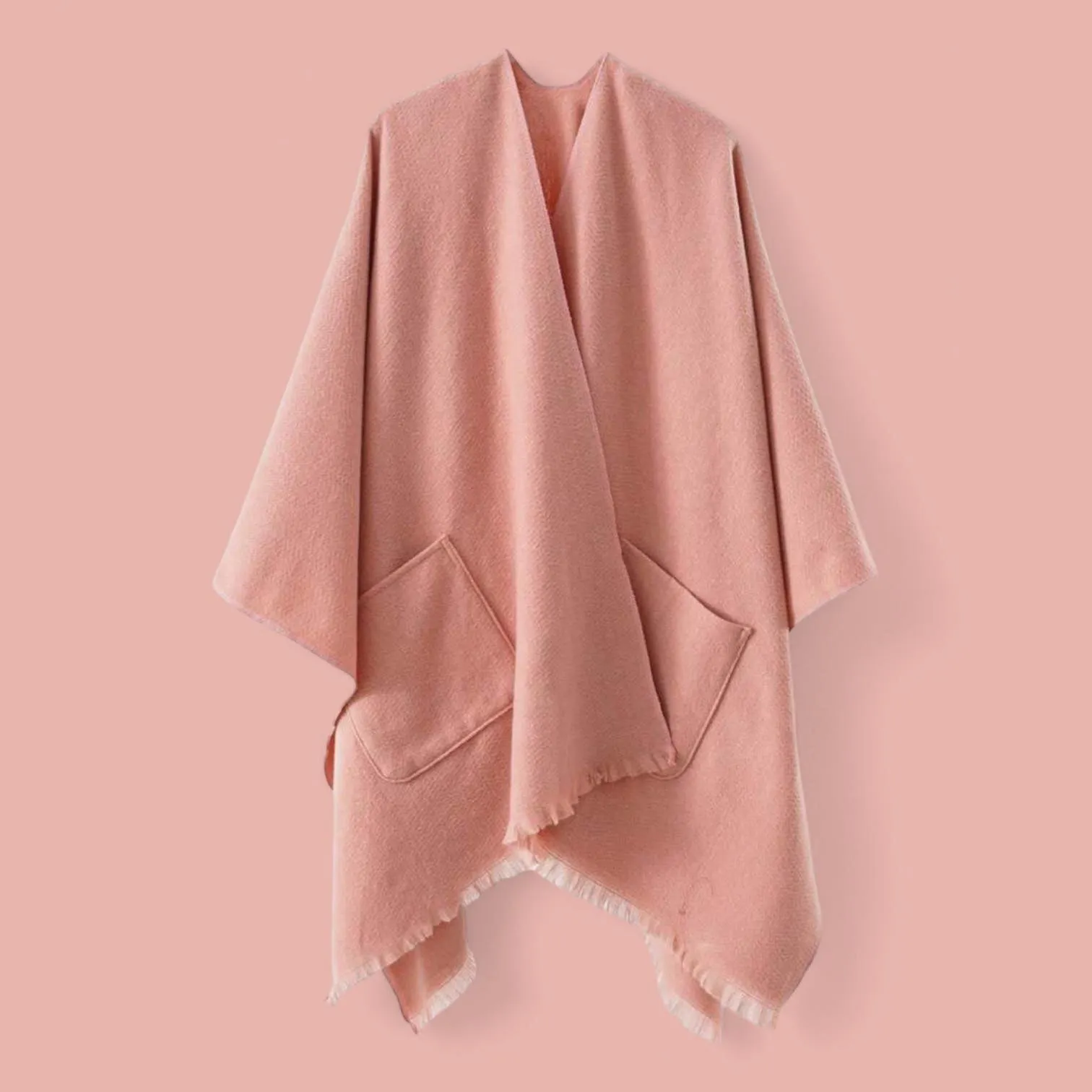 WRAP Plain Cape Shawl with Pockets