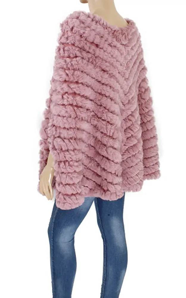 Y923 Fur Trim Faux Fur Poncho