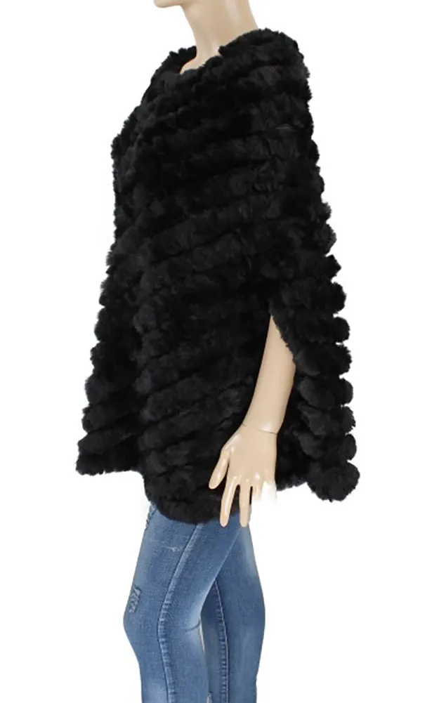 Y923 Fur Trim Faux Fur Poncho