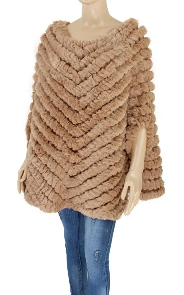 Y923 Fur Trim Faux Fur Poncho