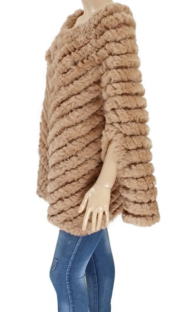 Y923 Fur Trim Faux Fur Poncho