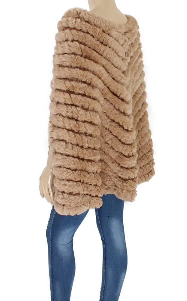 Y923 Fur Trim Faux Fur Poncho