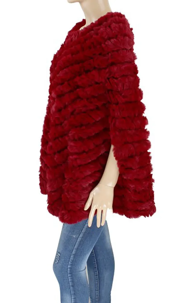 Y923 Fur Trim Faux Fur Poncho