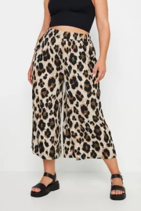 YOURS Curve Beige Brown Leopard Print Textured Culottes