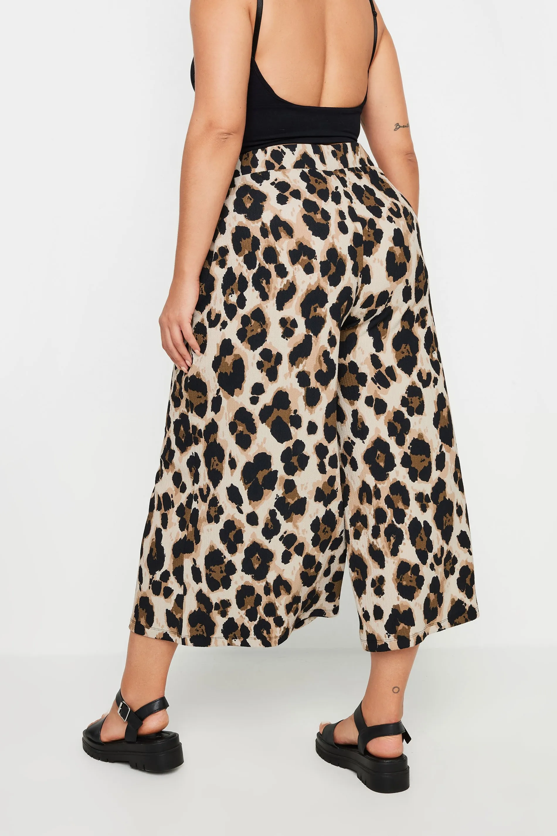 YOURS Curve Beige Brown Leopard Print Textured Culottes