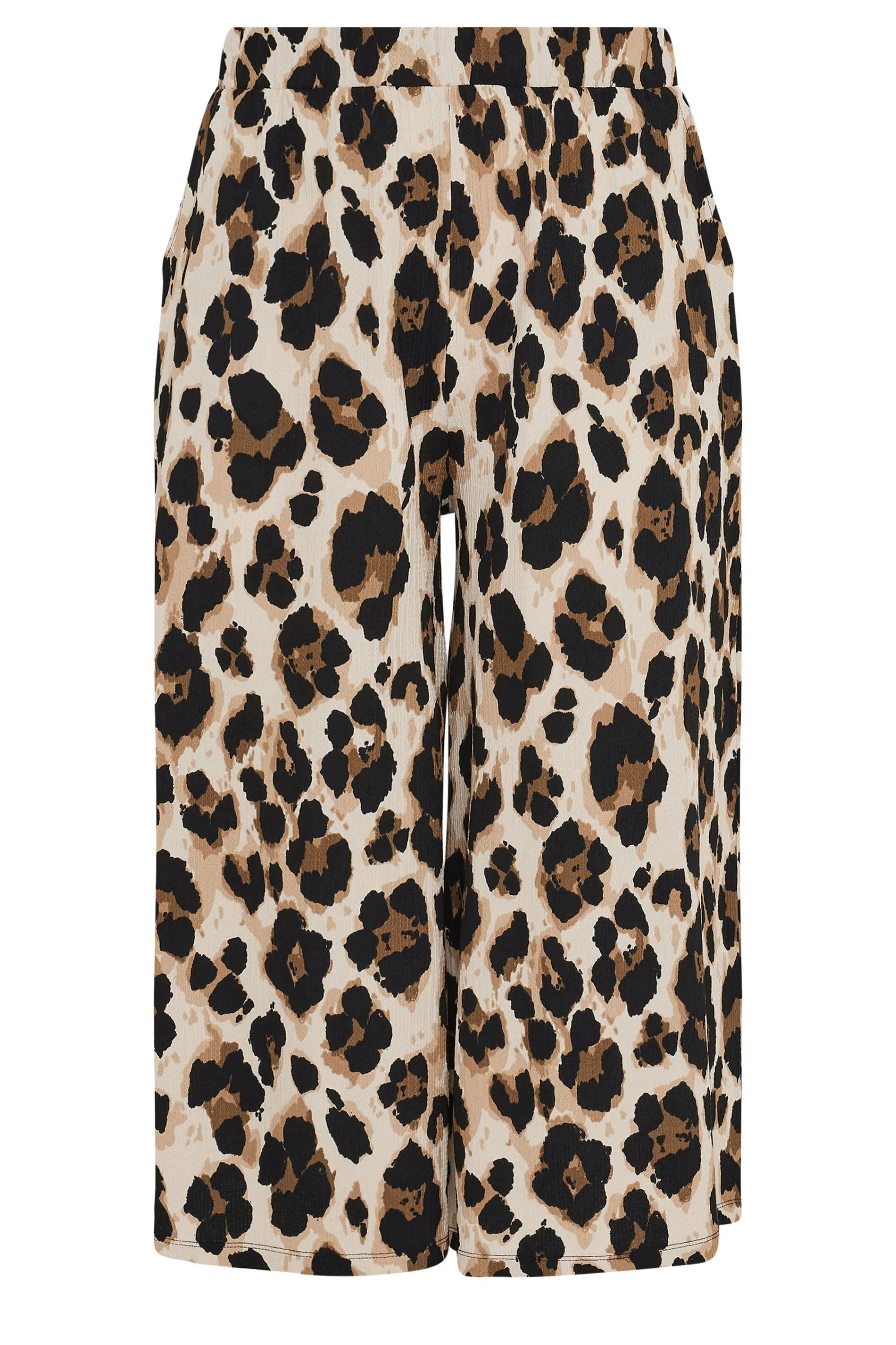 YOURS Curve Beige Brown Leopard Print Textured Culottes