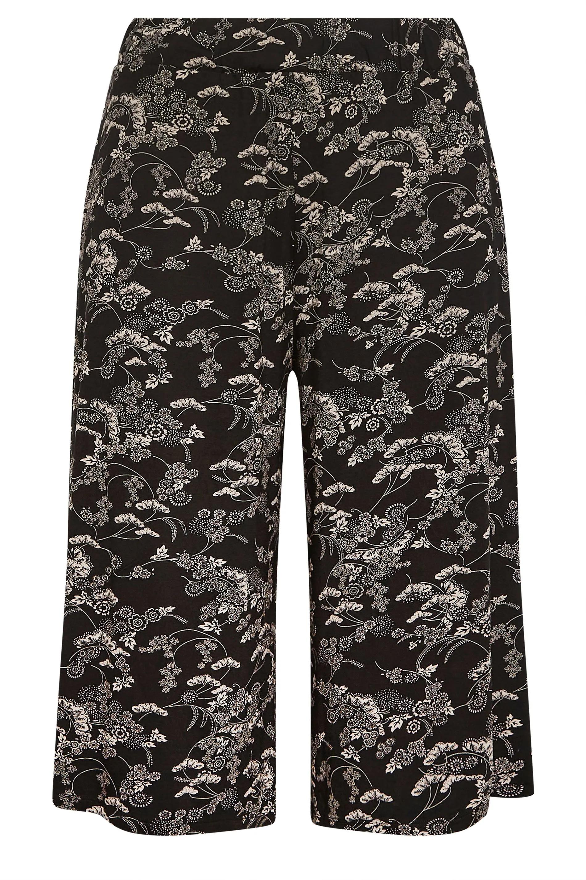 YOURS Curve Black & Cream Floral Print Culottes