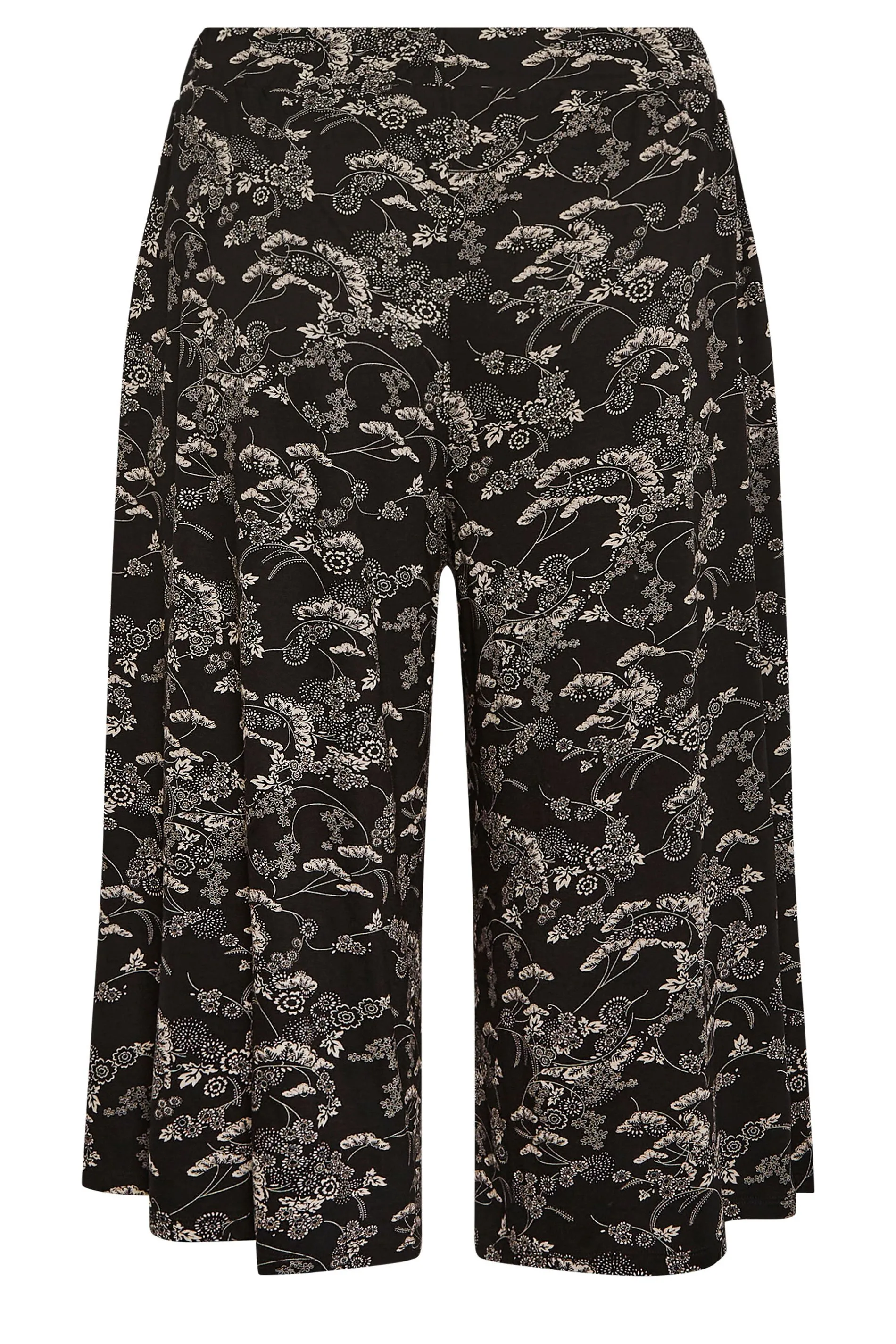 YOURS Curve Black & Cream Floral Print Culottes