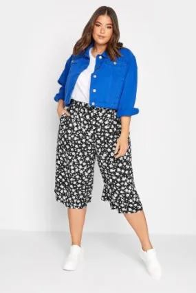 YOURS Curve Black & White Floral Print Culottes