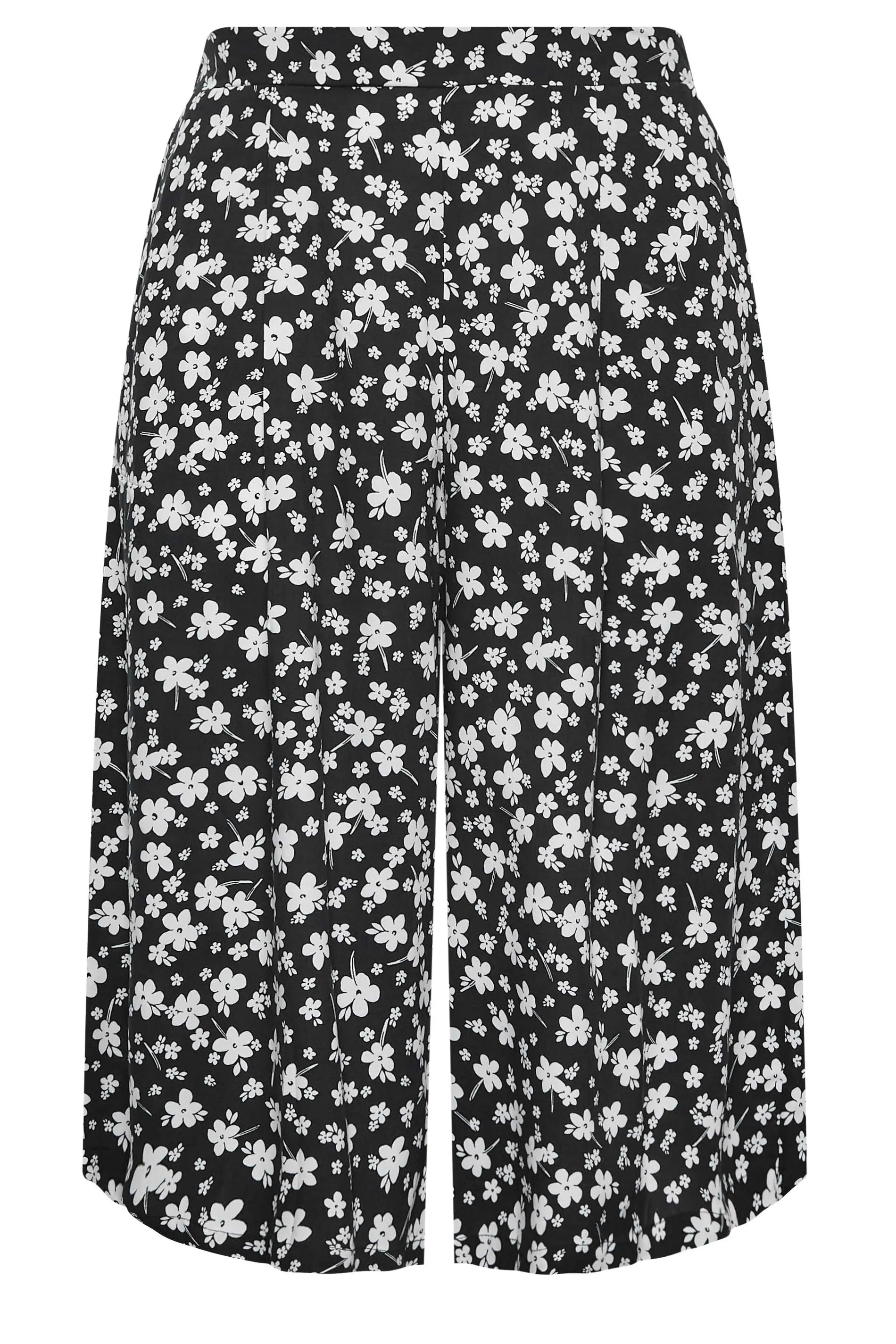 YOURS Curve Black & White Floral Print Culottes