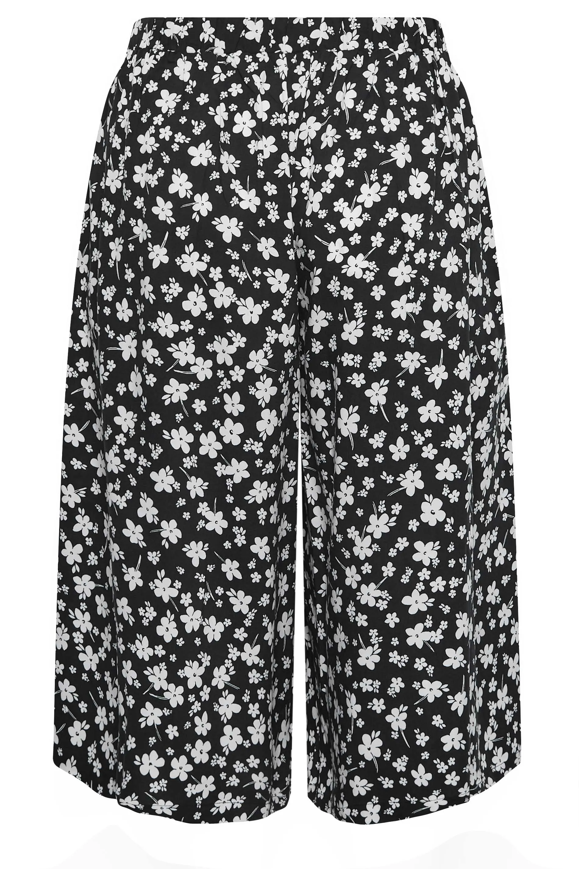 YOURS Curve Black & White Floral Print Culottes