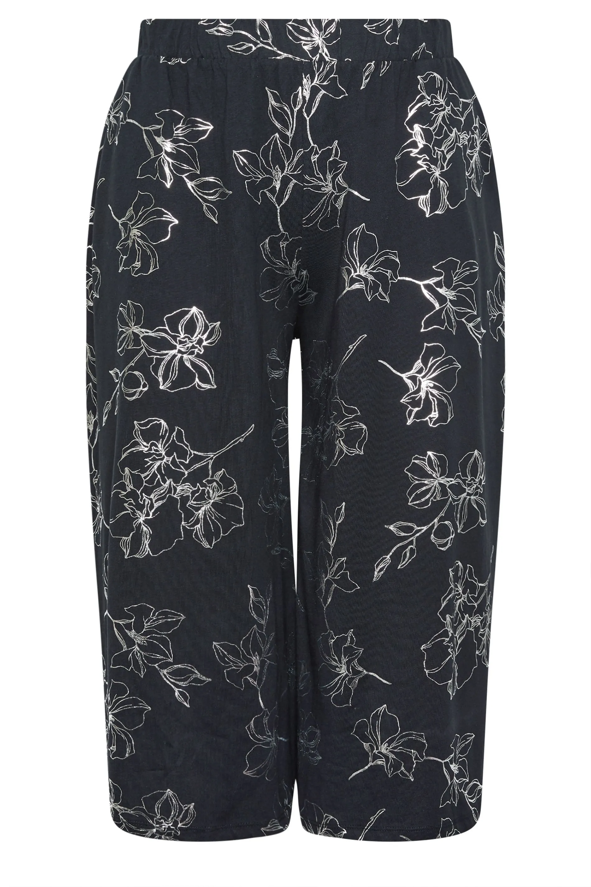 YOURS Curve Black Floral Foil Print Midaxi Culottes