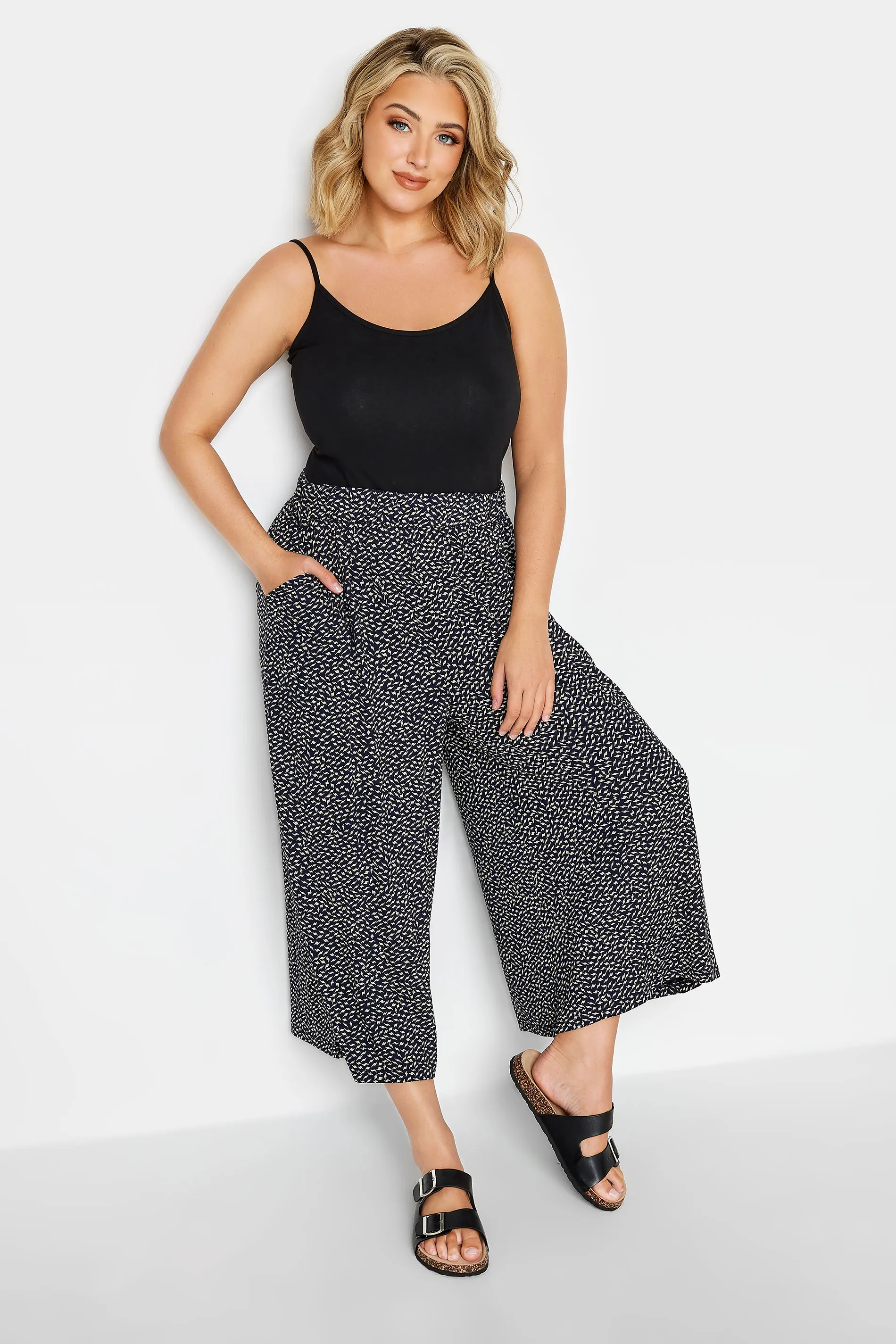 YOURS Curve Black Floral Midaxi Culottes