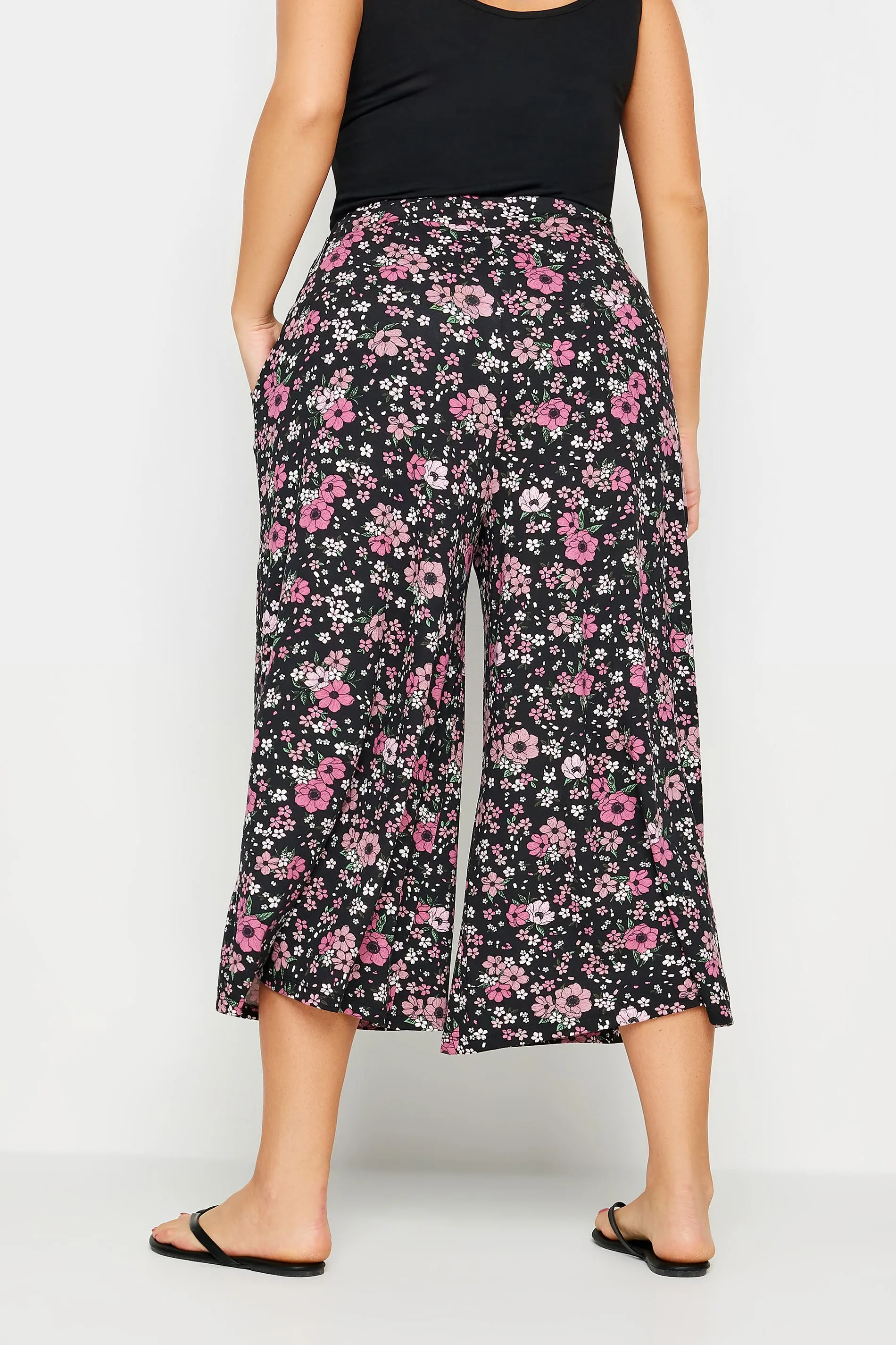 YOURS Curve Black Floral Print Midaxi Culottes