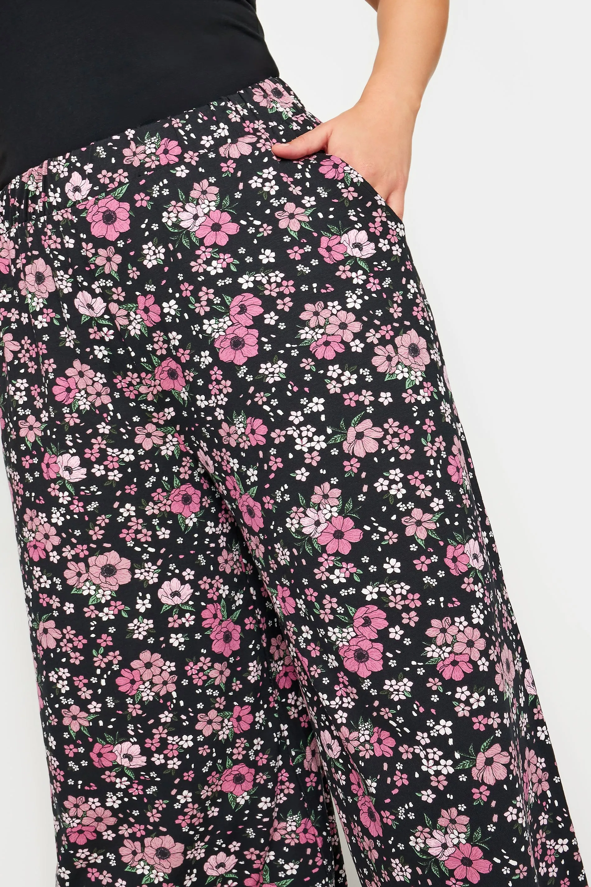 YOURS Curve Black Floral Print Midaxi Culottes