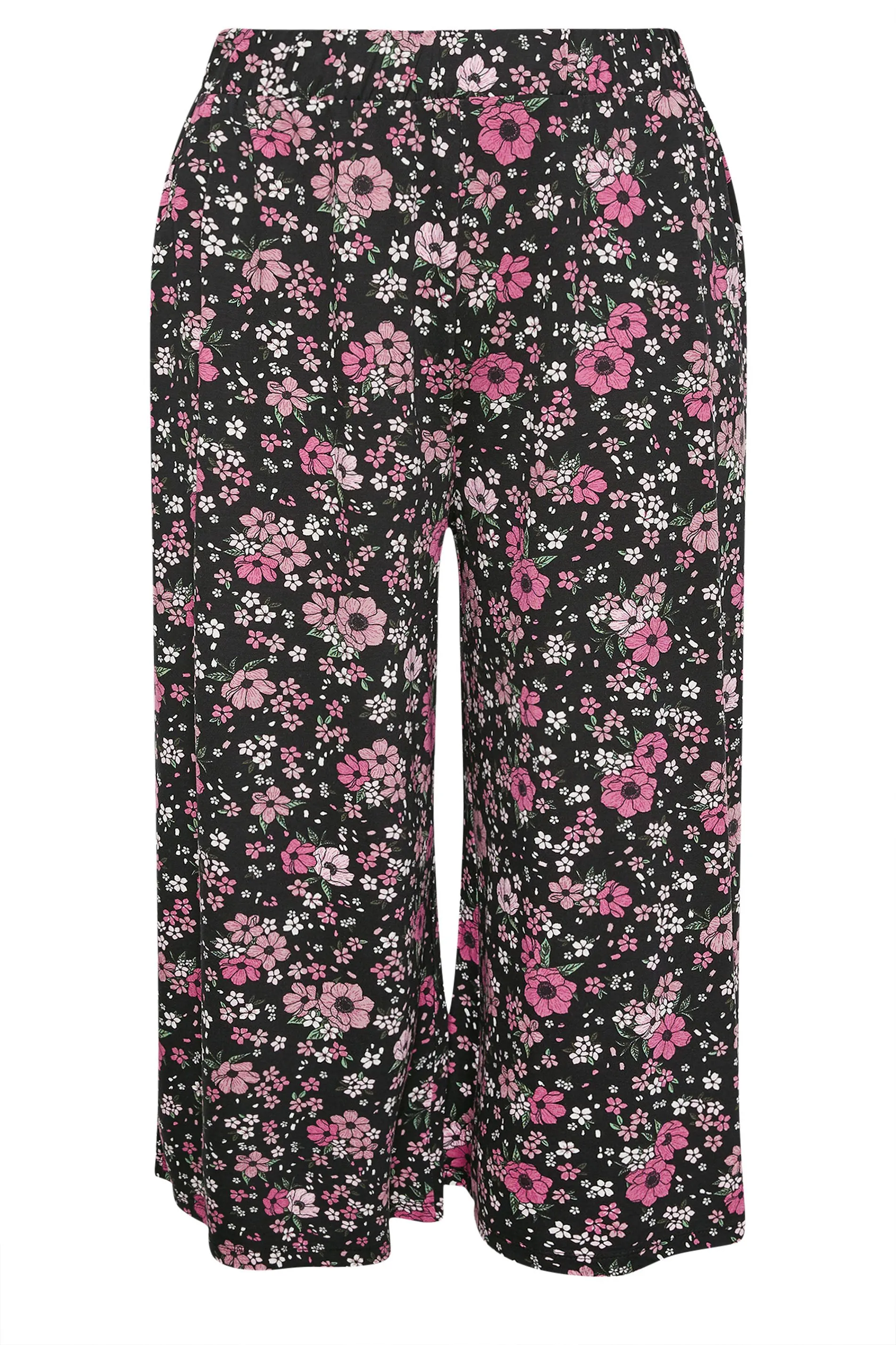 YOURS Curve Black Floral Print Midaxi Culottes