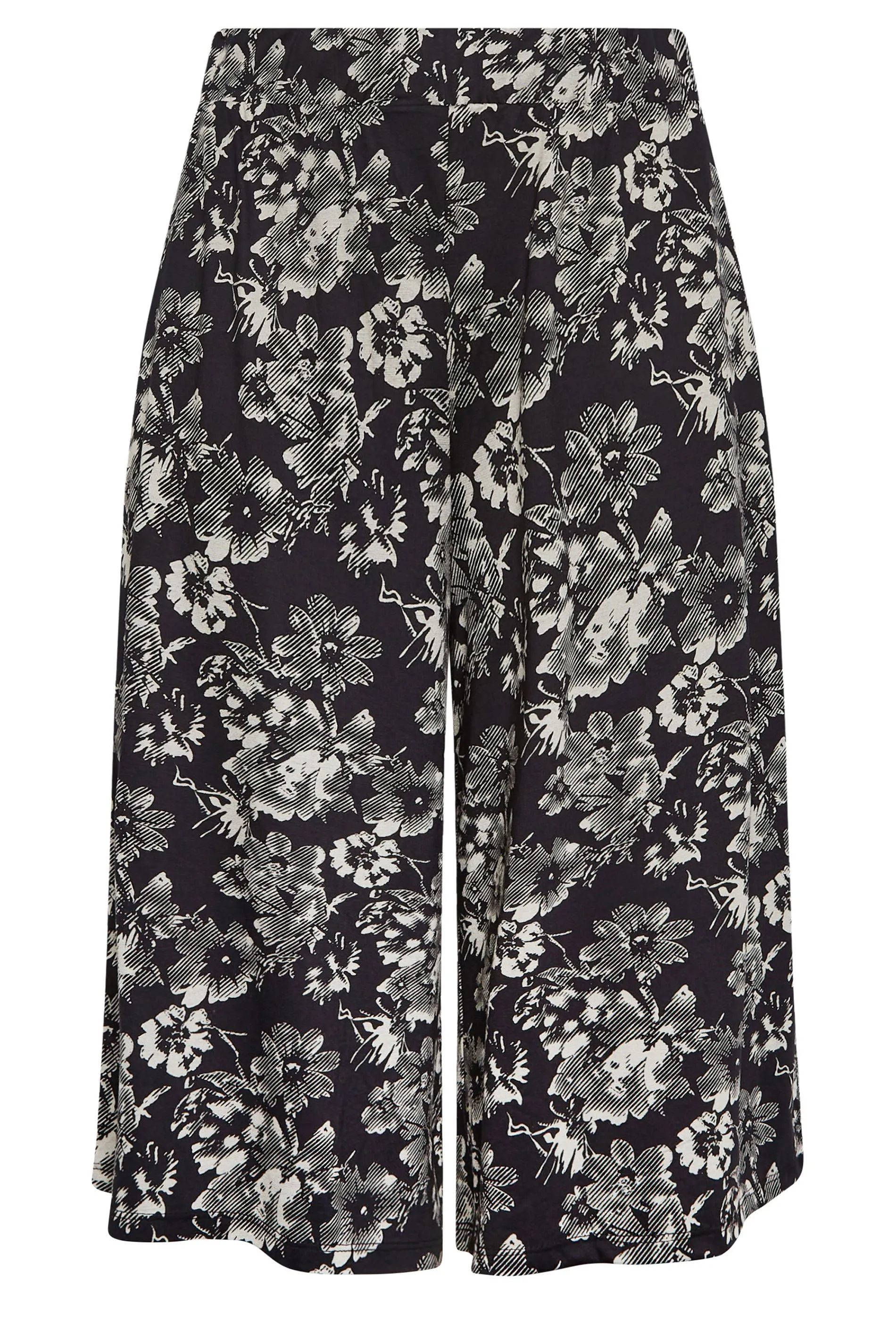 YOURS Curve Black Graphic Flower Print Culottes