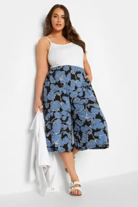 YOURS Curve Black Leaf Print Culottes