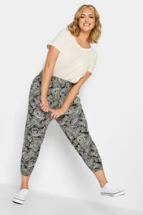 YOURS Curve Black Paisley Print Cropped Harem Joggers