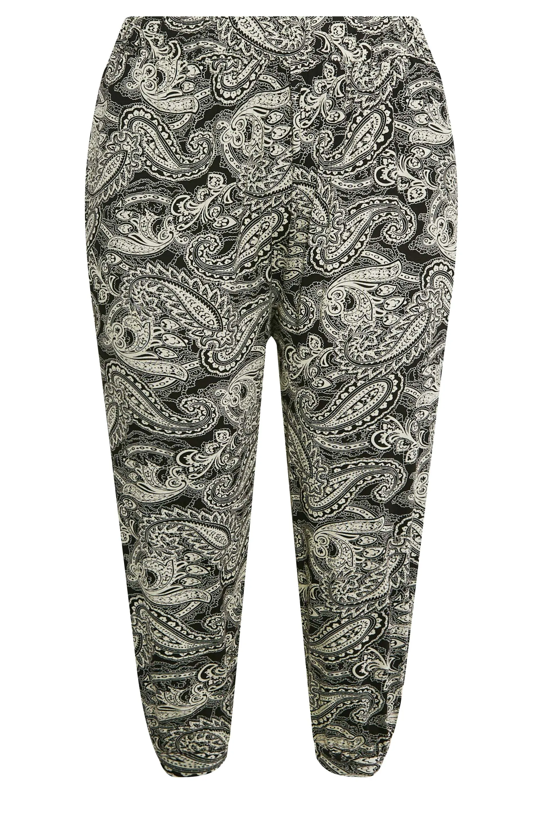 YOURS Curve Black Paisley Print Cropped Harem Joggers