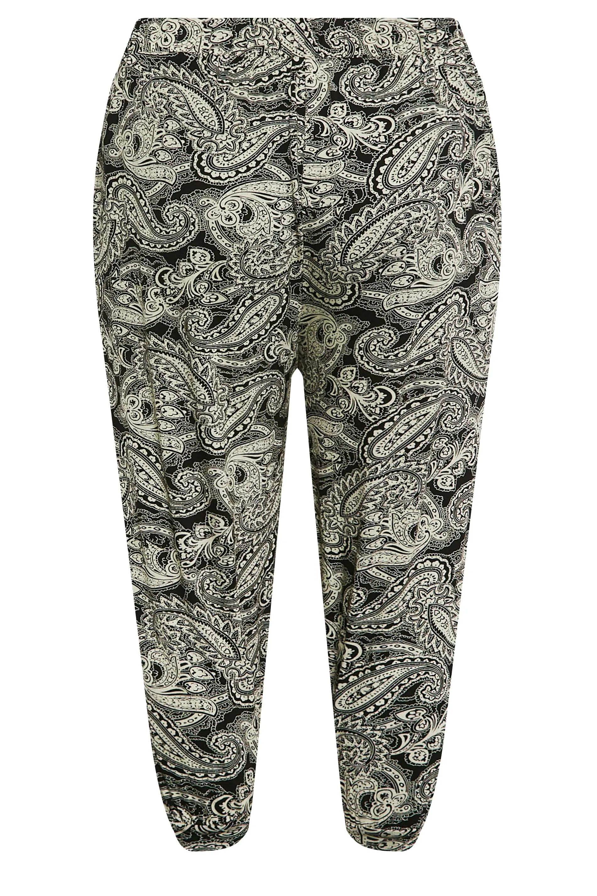 YOURS Curve Black Paisley Print Cropped Harem Joggers