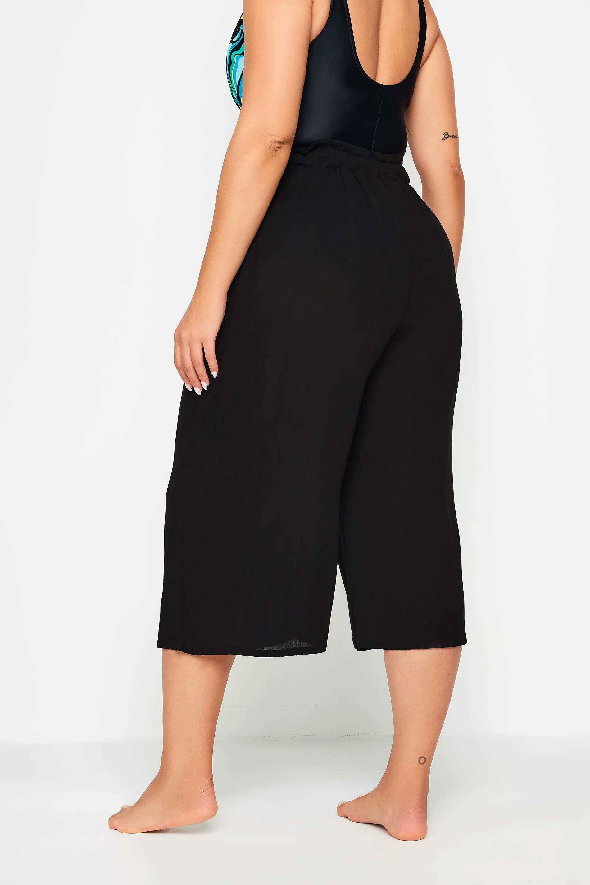 YOURS Curve Black Tassel Detail Wide Leg Beach Culottes