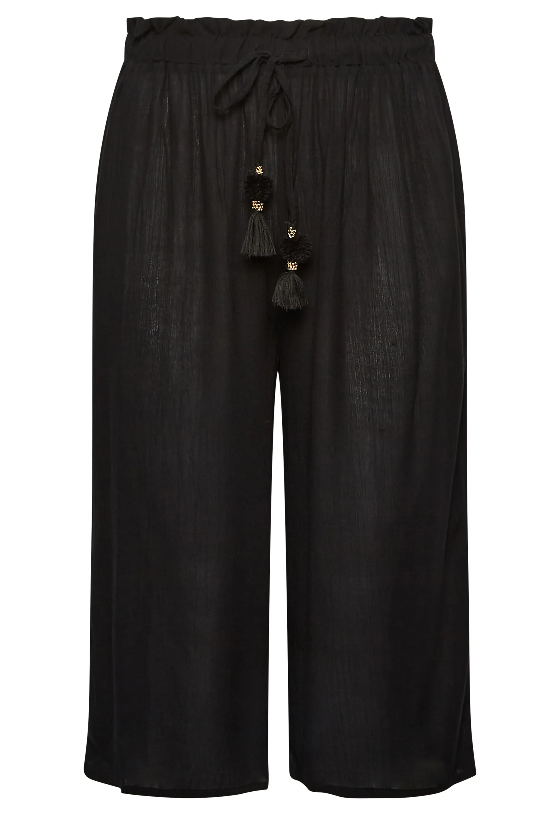 YOURS Curve Black Tassel Detail Wide Leg Beach Culottes