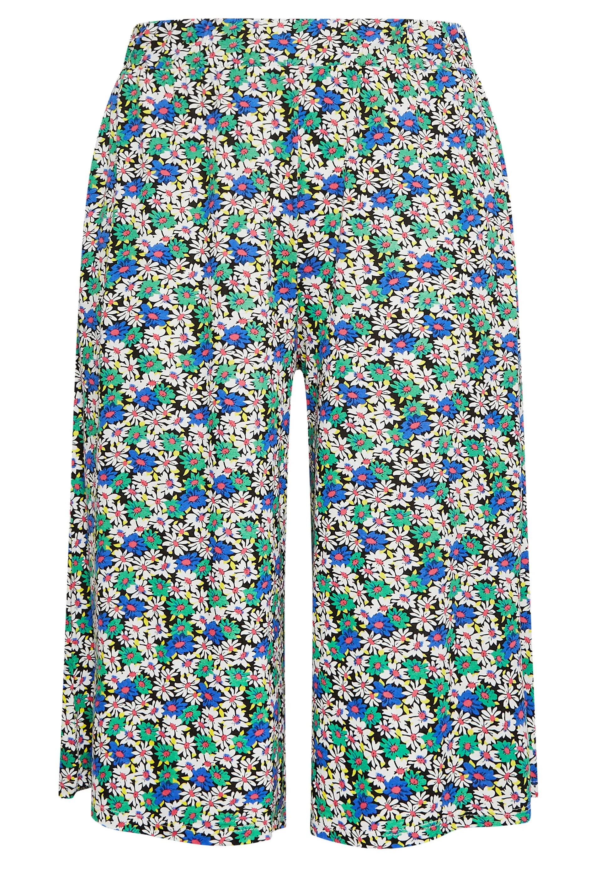 YOURS Curve Blue & Black Flower Print Culottes