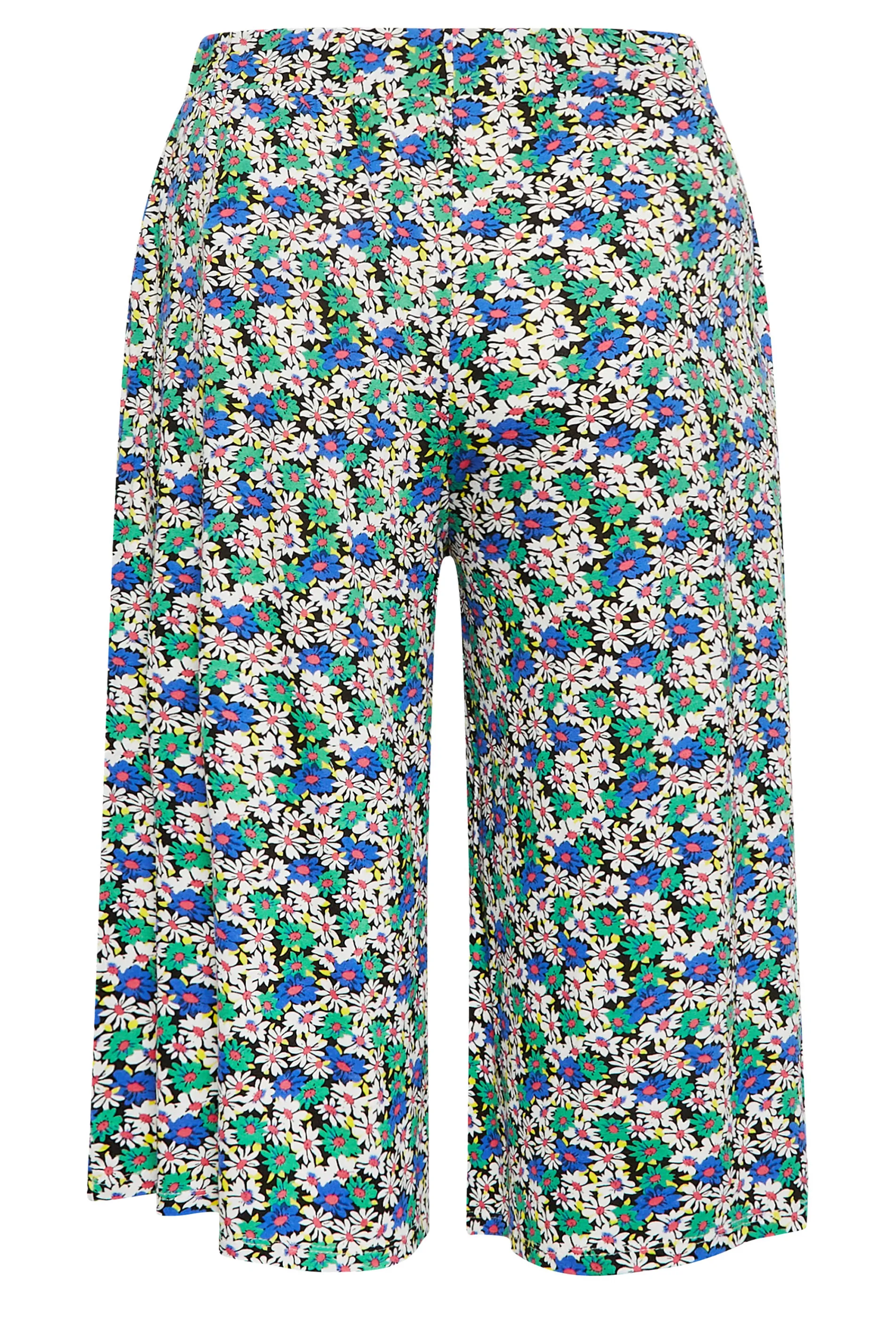 YOURS Curve Blue & Black Flower Print Culottes