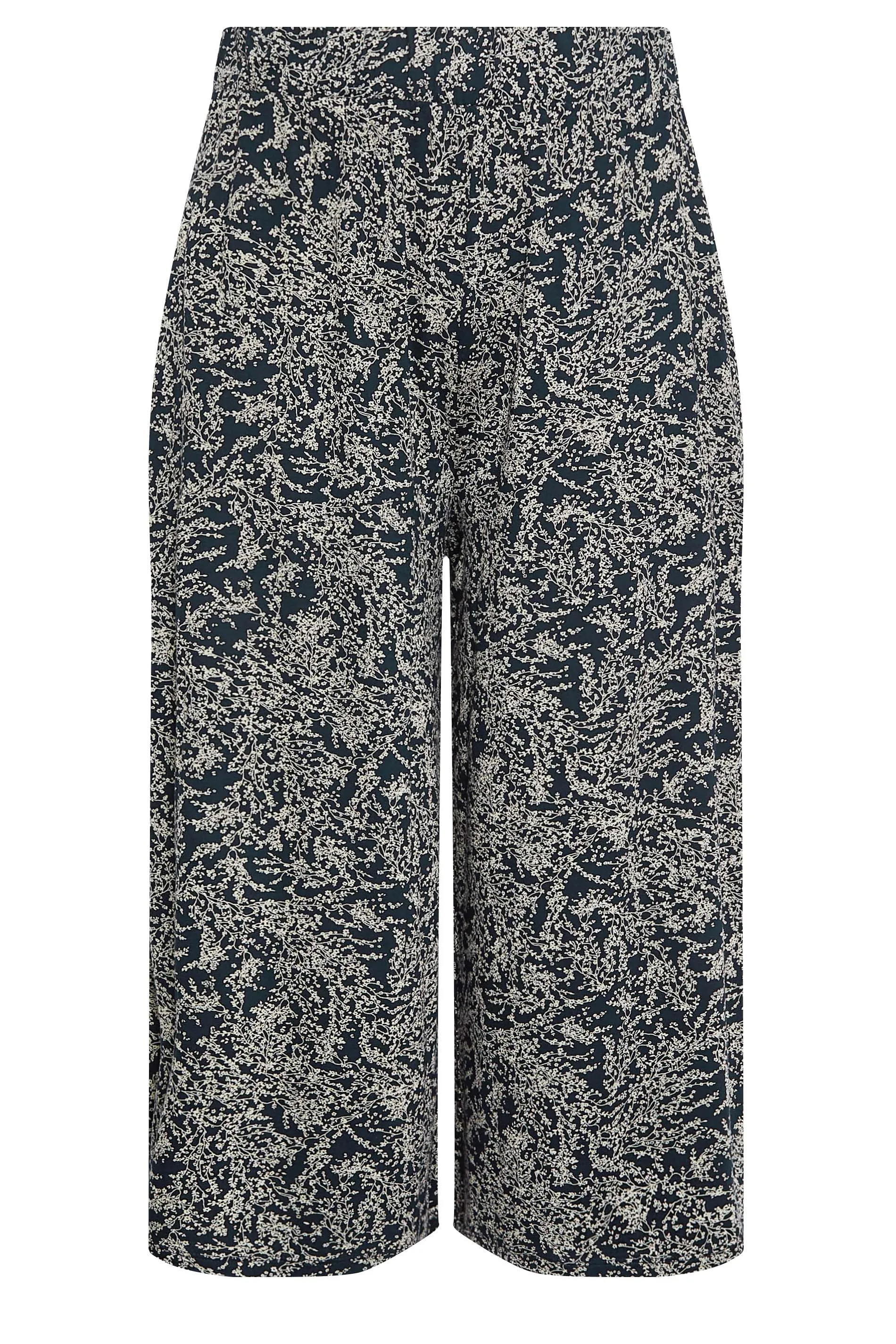 YOURS Curve Navy Blue Ditsy Floral Print Midaxi Culottes