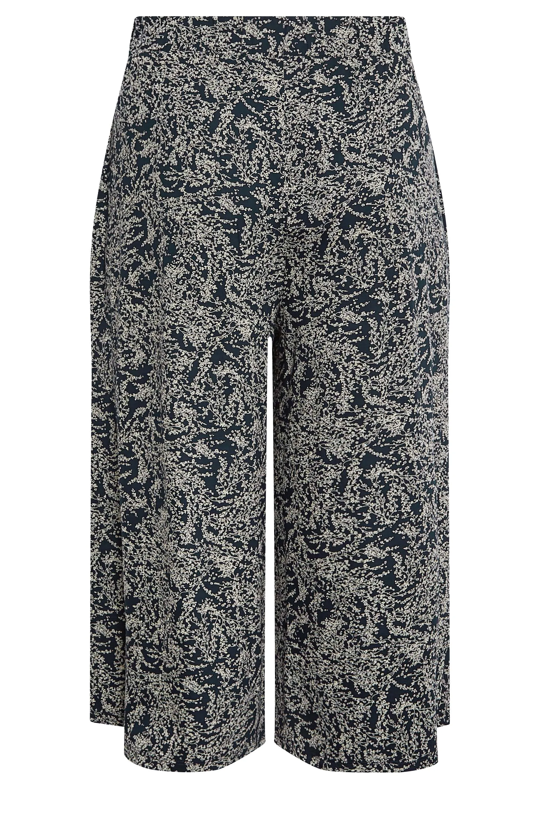 YOURS Curve Navy Blue Ditsy Floral Print Midaxi Culottes