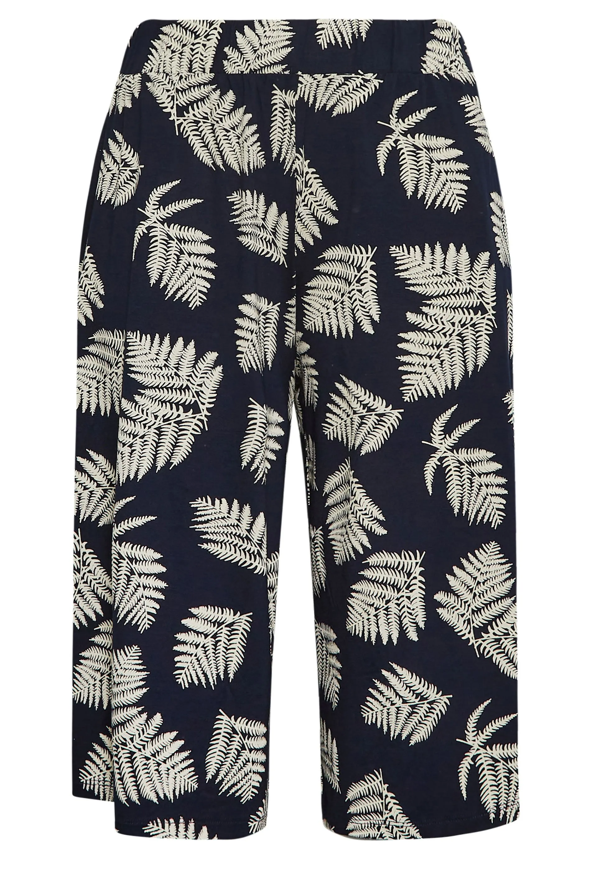 YOURS Curve Navy Blue Leaf Print Culottes