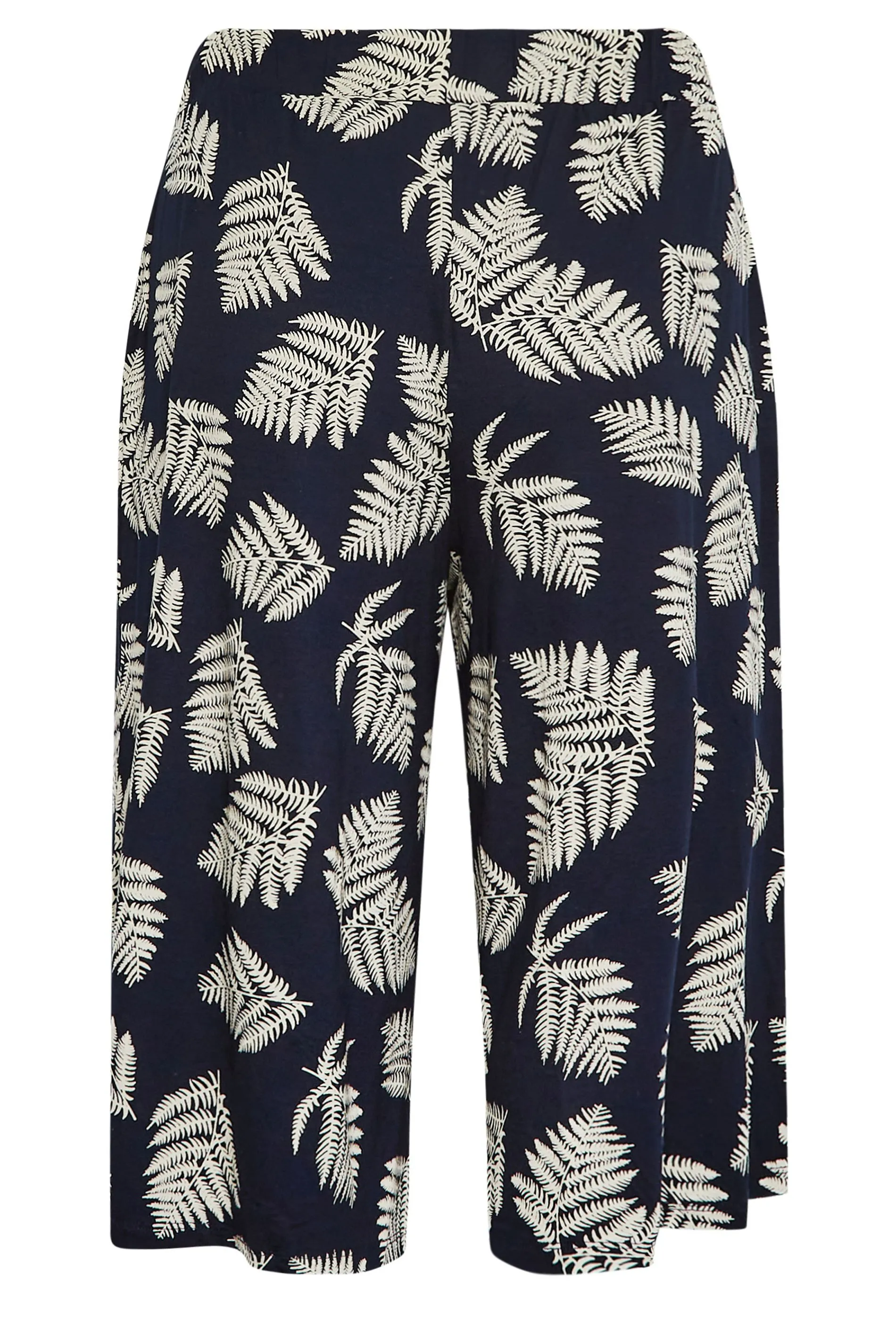 YOURS Curve Navy Blue Leaf Print Culottes