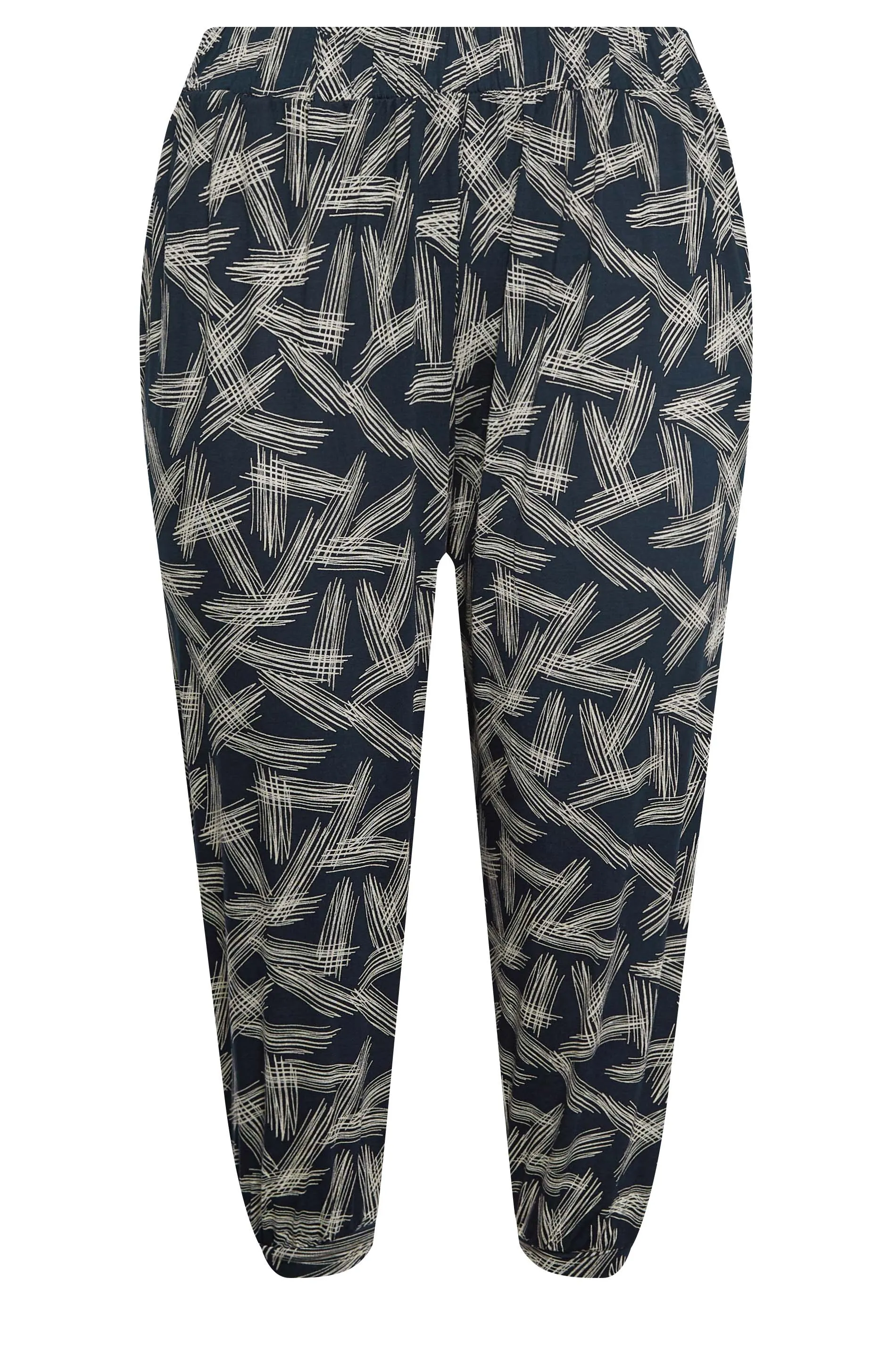 YOURS Curve Navy Blue Stripe Print Cropped Harem Joggers