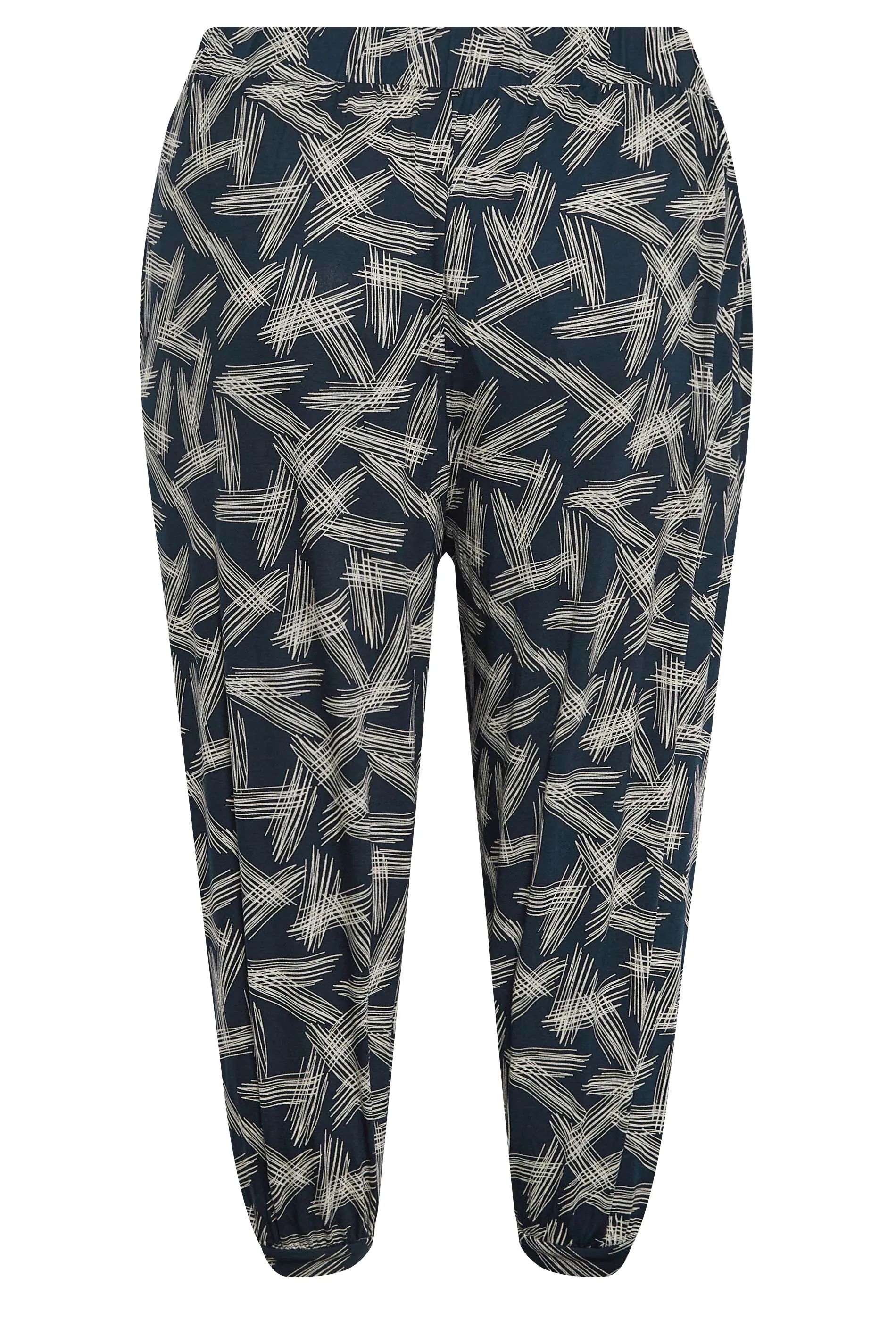 YOURS Curve Navy Blue Stripe Print Cropped Harem Joggers