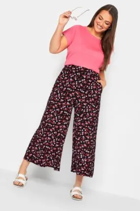 YOURS Curve Red and Pink Floral Midaxi Culottes