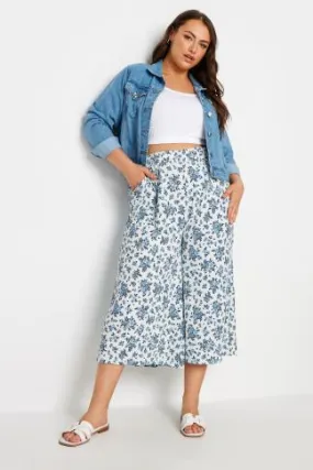 YOURS Curve White Vintage Floral Textured Culottes