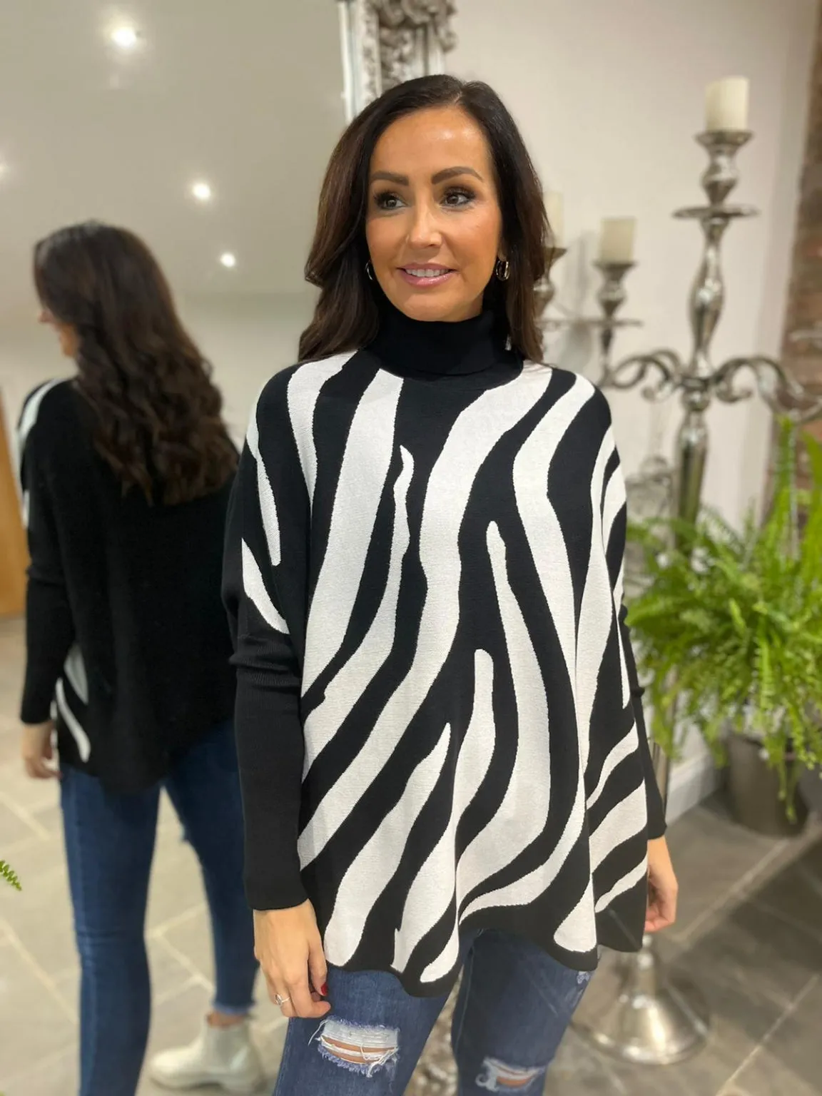 Zebra Roll Neck Jumper Zuri