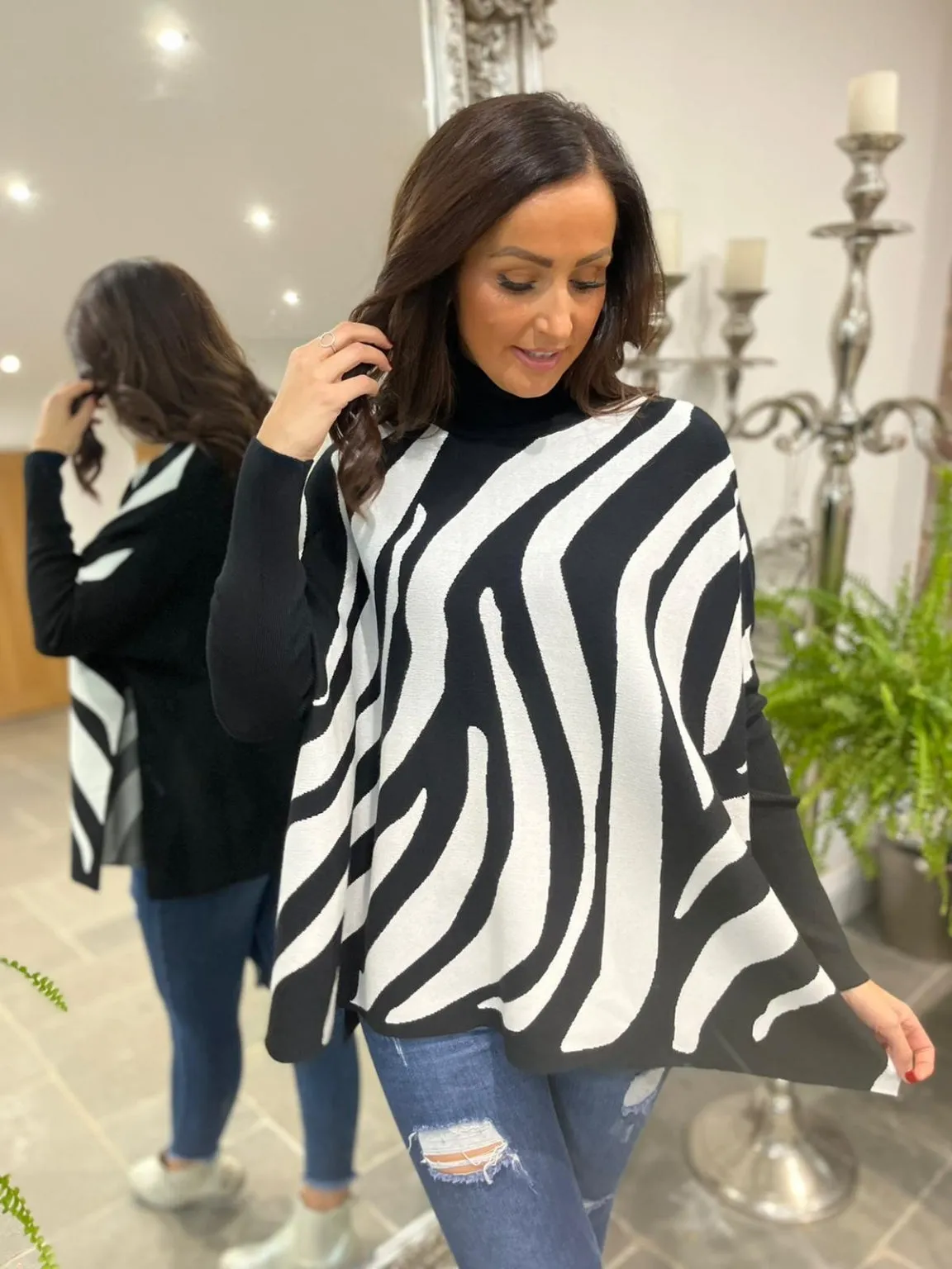 Zebra Roll Neck Jumper Zuri