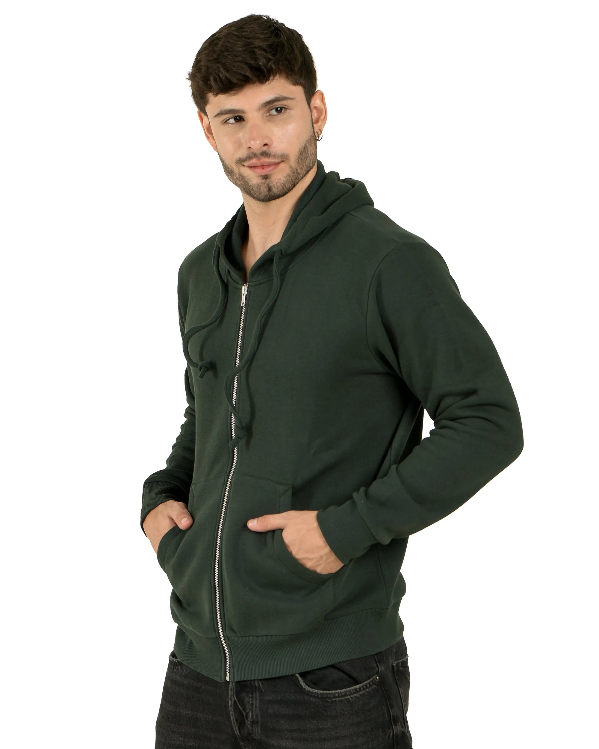 Zipper Hooded Jacket (Unisex) Forest Green -50/50 Fleece