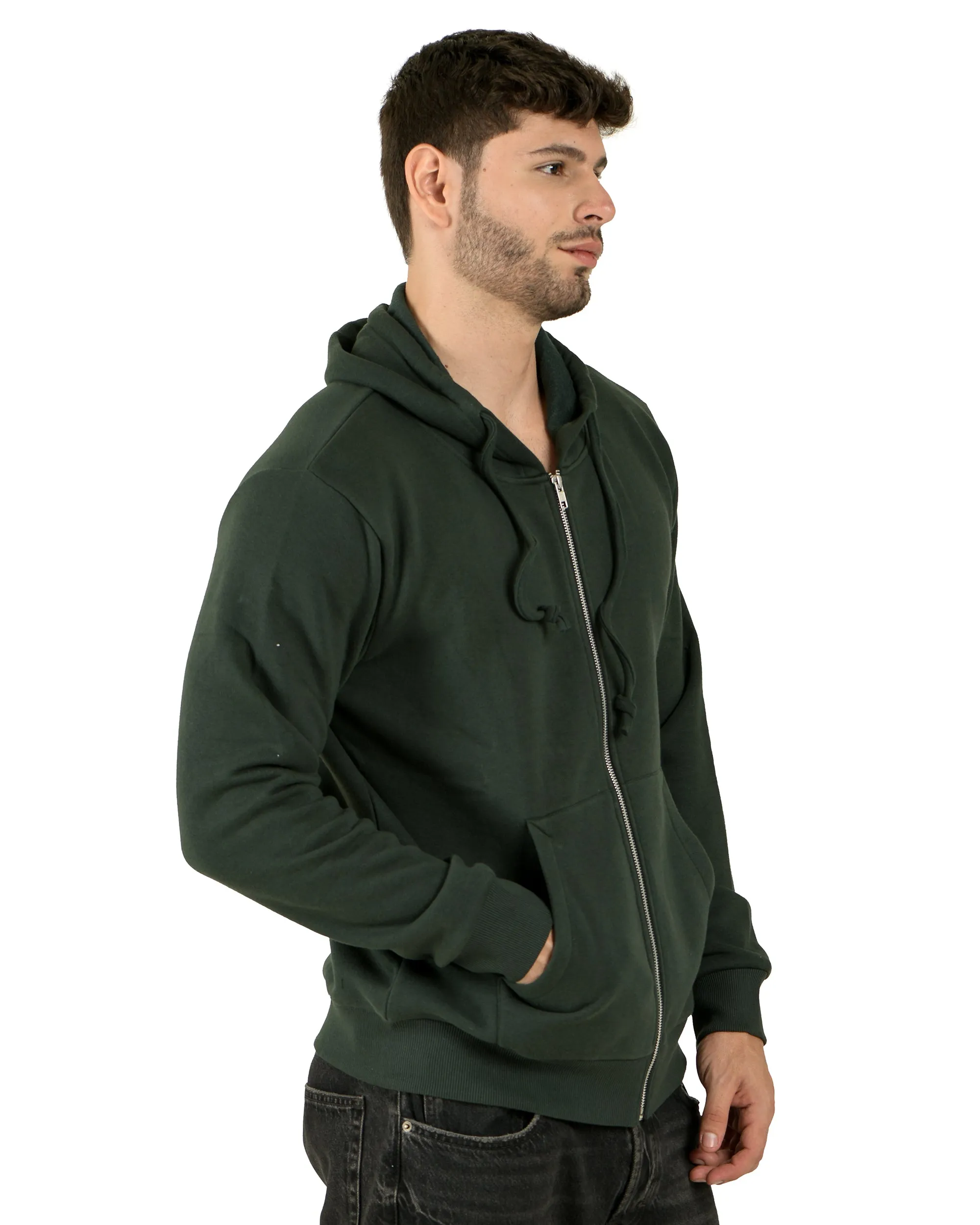 Zipper Hooded Jacket (Unisex) Forest Green -50/50 Fleece