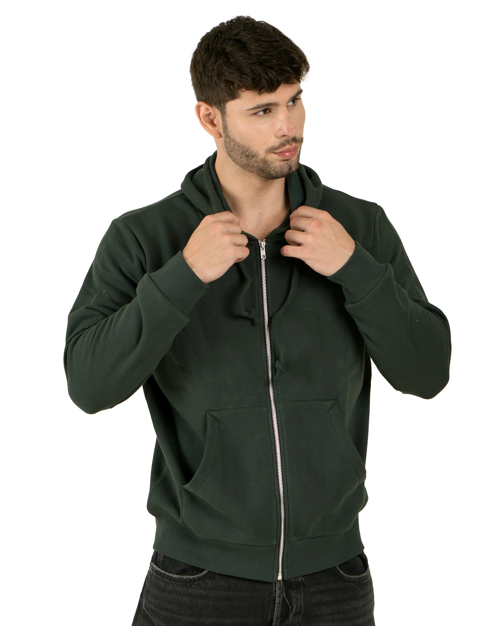 Zipper Hooded Jacket (Unisex) Forest Green -50/50 Fleece